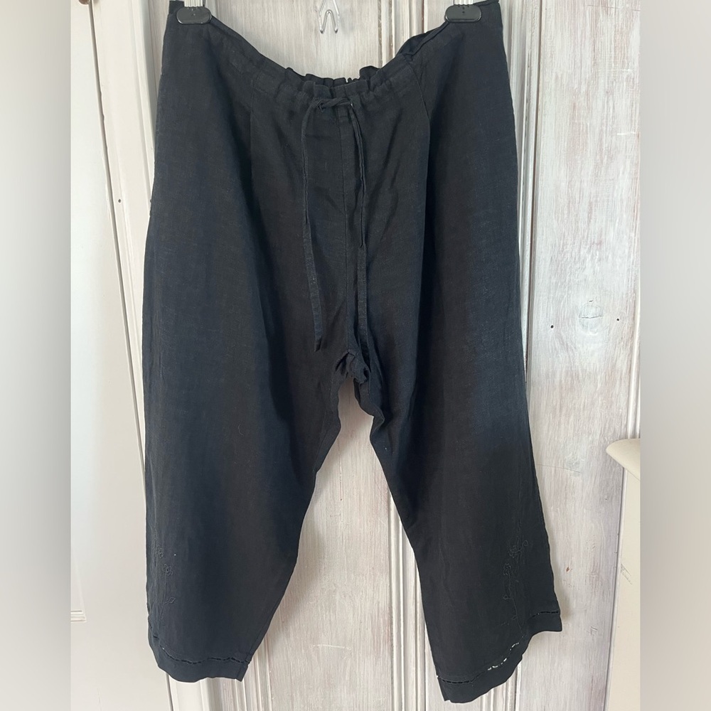 Nomadic Traders Fresco Linen Drawstring Cropped Embroidered Pant sz M la…